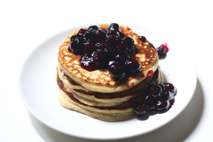 Whole Wheat pancakes with Blueberry Sauce